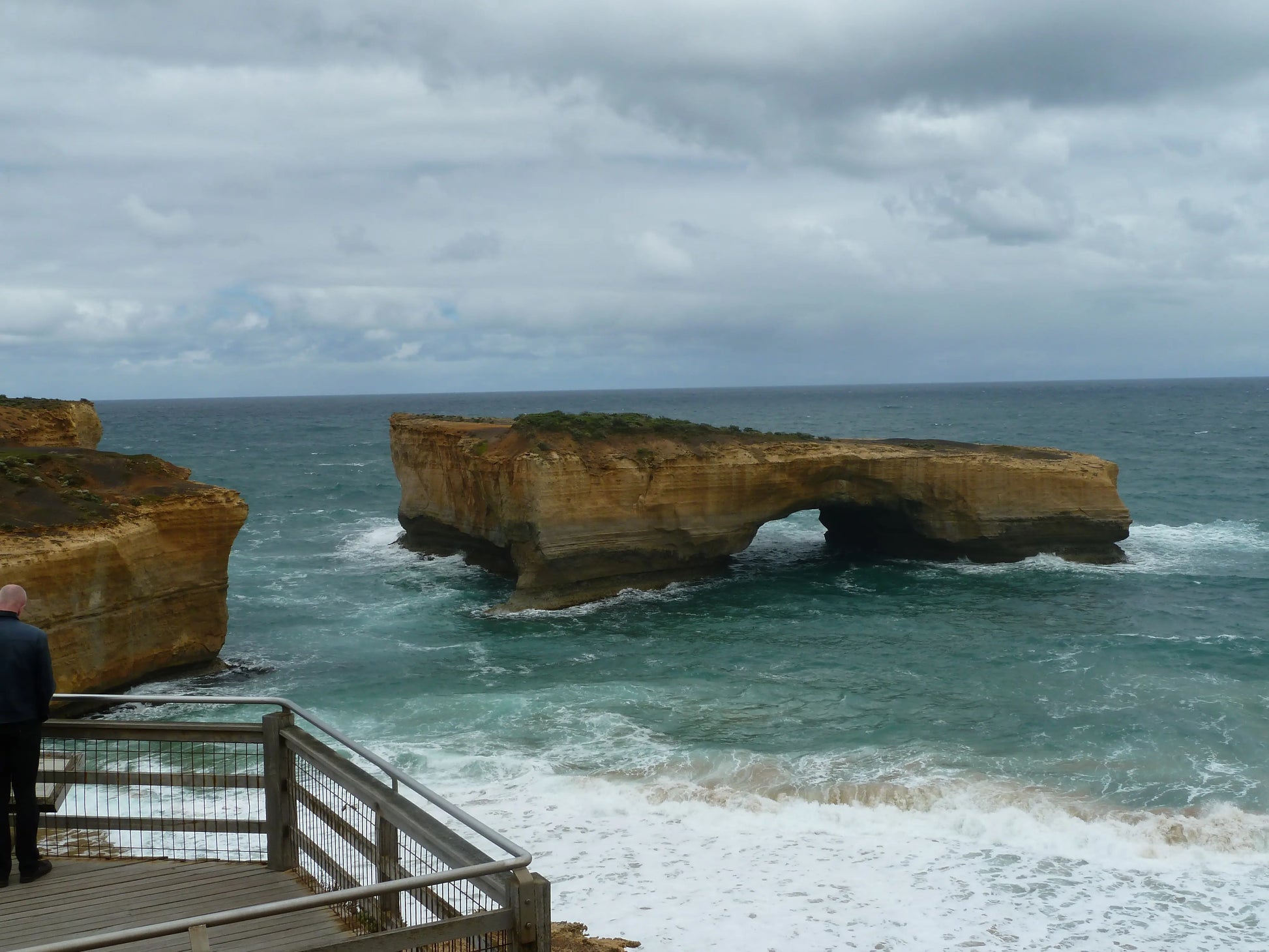 London Bridge limestone formation and lower viewing platform, Great Ocean Road, Victoria.