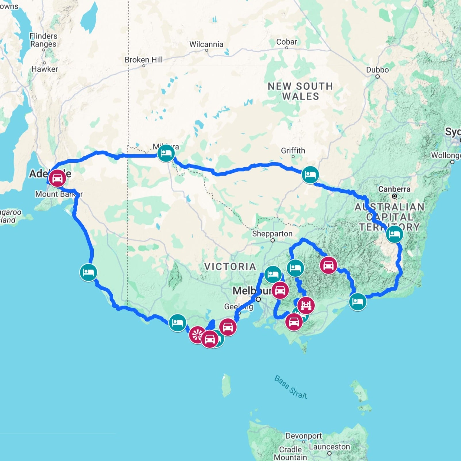 Overview Map of the Adelaide Route
